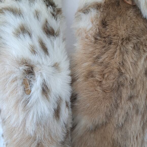 PAMELA MCCOY Lynx Faux Fur Coat Stroller Size Small Tan Off-White Mid Length - Picture 5 of 9